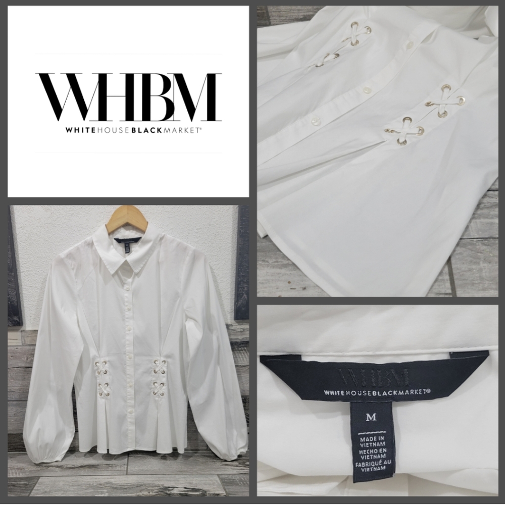 NWOT White House Black Market Reworked Corset Balloon Sleeve Button-Down Shirt